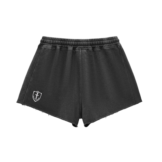 Snow Washed Raw Edge Drawstring Shorts